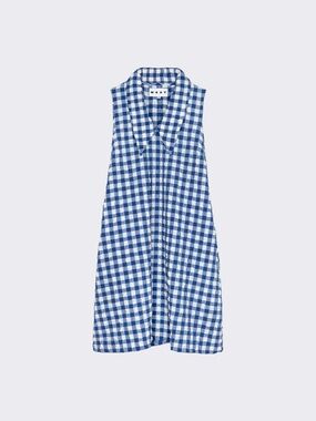 Sleeveless Navy and White Gingham Dress